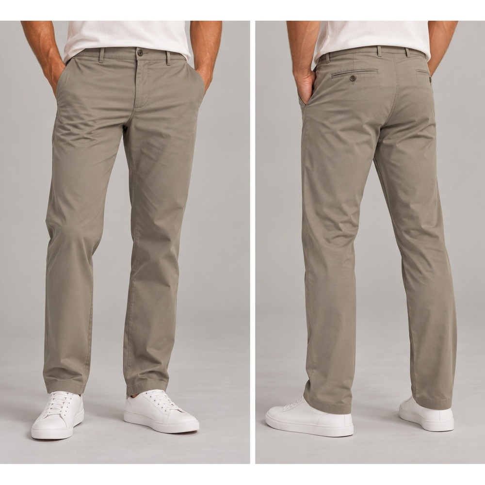 Perry Ellis Portfolio Mens 36x30 Khaki Tan Flat Front Dress Pants Chino Trousers